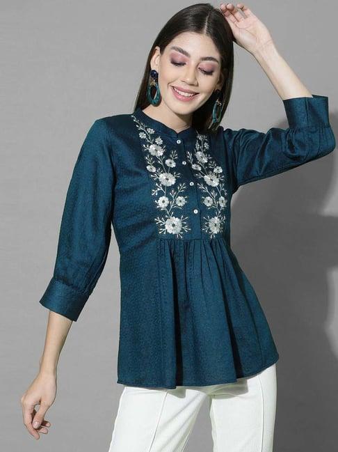 selvia teal green embroidered tunic