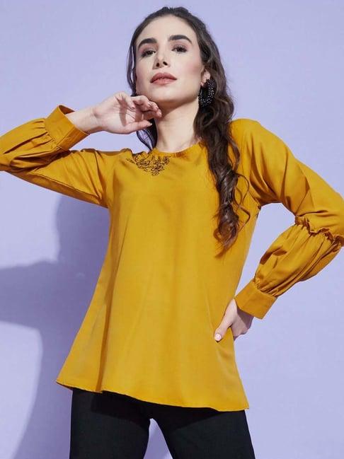 selvia mustard embroidered top