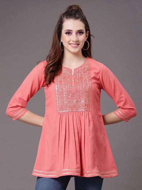 selvia peach embroidered tunic