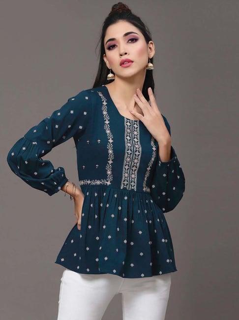 selvia teal green embroidered tunic