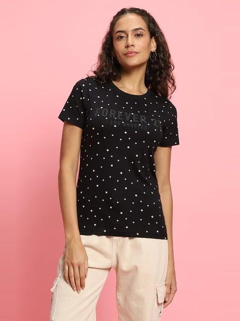 forever 21 black cotton polka dots t-shirt