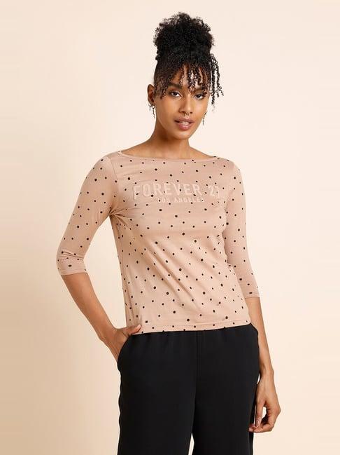 forever 21 beige cotton polka dots t-shirt