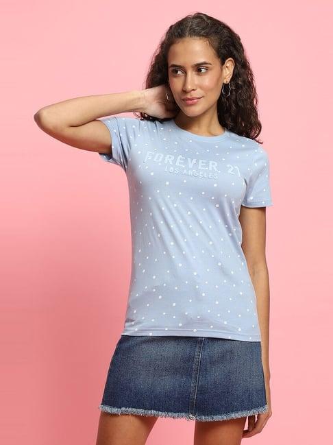 forever 21 powder blue cotton polka dots t-shirt