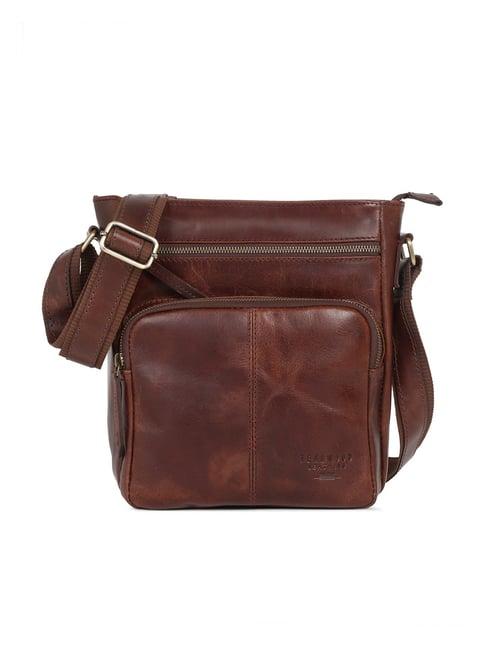 teakwood leathers brown leather medium messenger bag