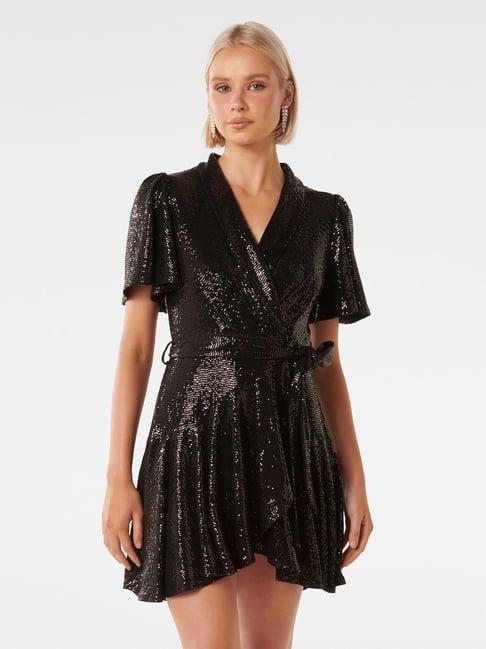 forever new black embellished wrap dress