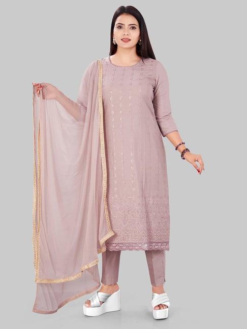 cotton culture light purple embroidered kurta with pant & dupatta