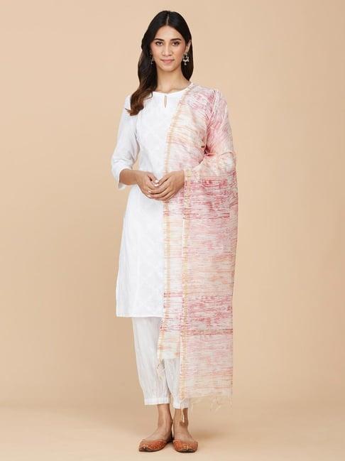 fabindia pink & white printed dupatta