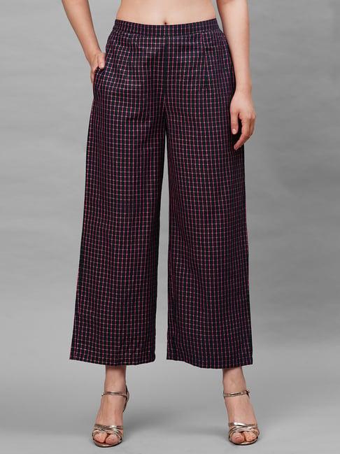 indo era navy cotton chequered palazzos