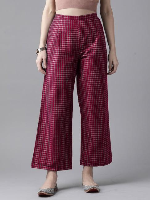 indo era pink cotton chequered palazzos