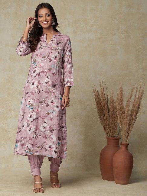 fashor purple printed kurta pant set