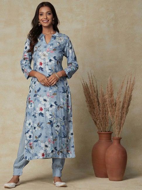 fashor blue printed kurta pant set