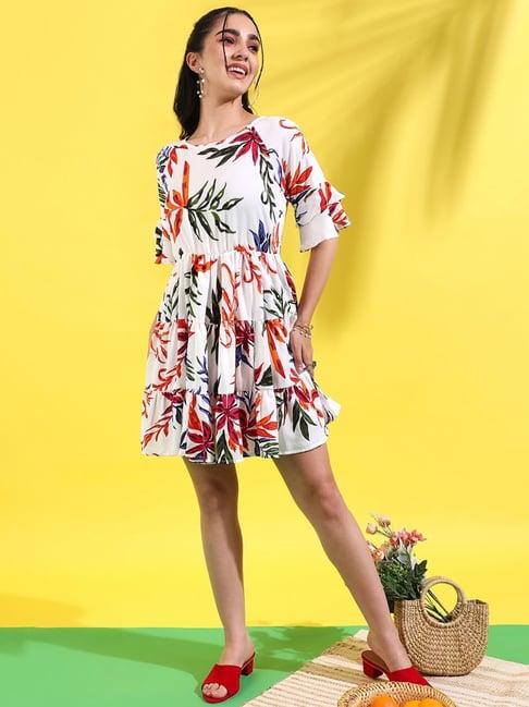 campus sutra multicolored printed a-line dress