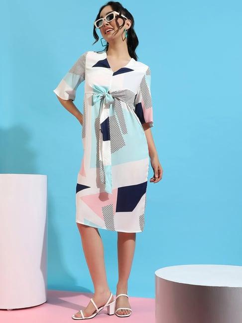 campus sutra multicolored printed a-line dress