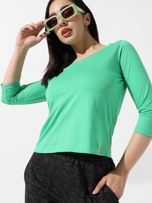 campus sutra green regular fit t-shirt