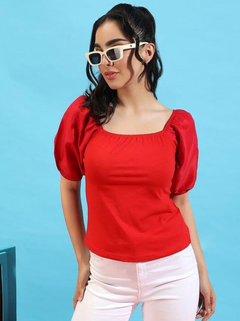 campus sutra red regular fit top