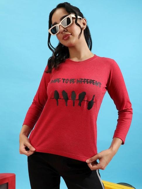 campus sutra red cotton printed t-shirt