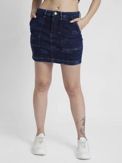 spykar dark blue above knee skirt