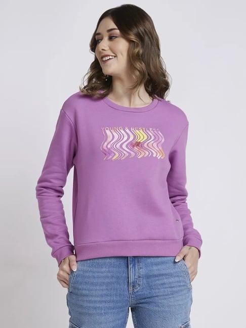 spykar purple graphic print sweatshirt