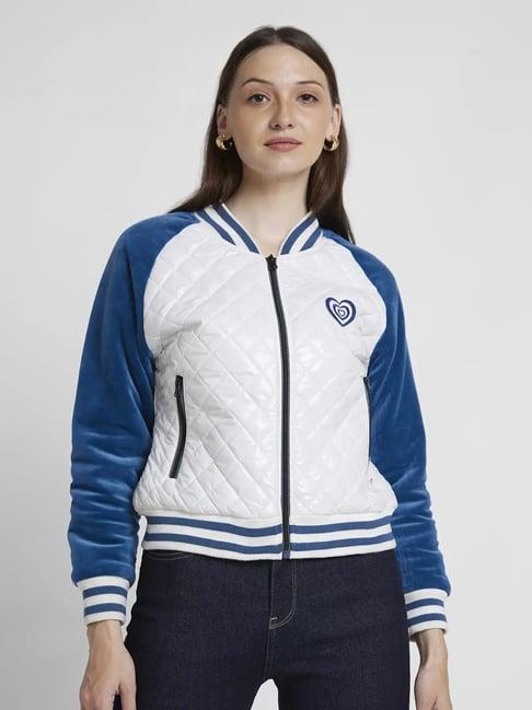 spykar white & blue regular fit jacket