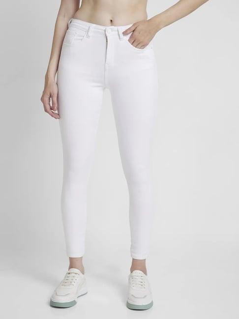 spykar white super skinny fit high rise jeans