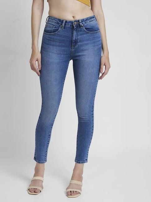 spykar light blue super skinny fit high rise jeans