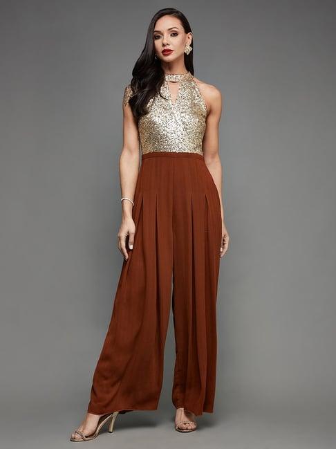 miss chase brown embellished jumpsuit