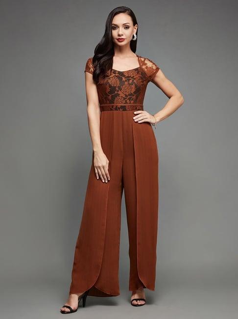 miss chase brown floral print jumpsuit