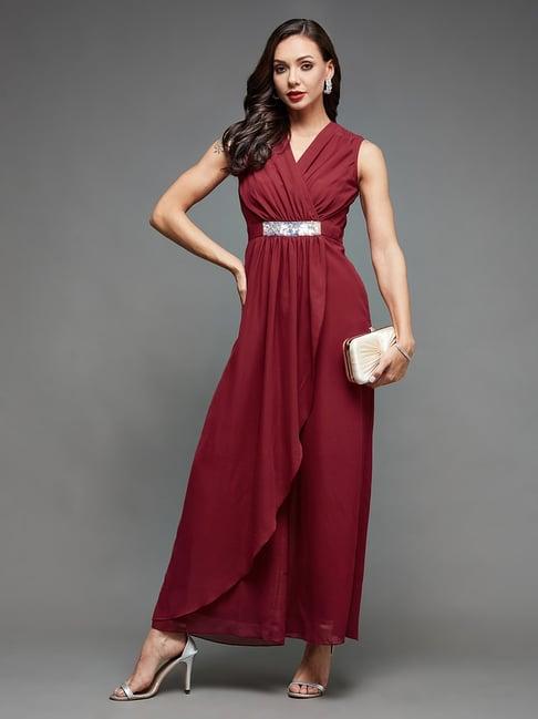 miss chase maroon georgette maxi jumpsuit