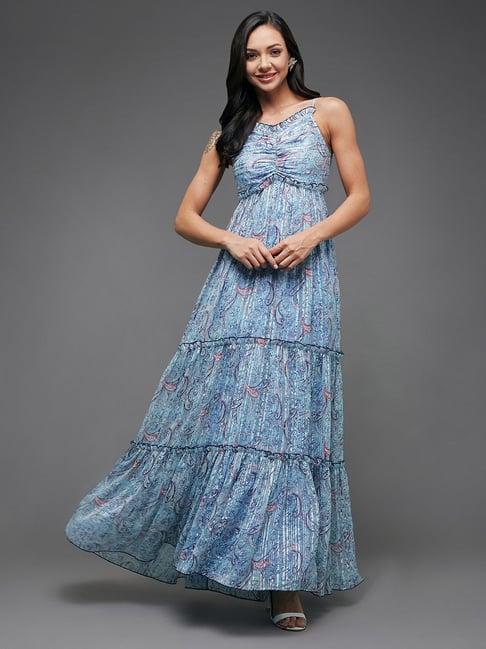 miss chase blue floral print maxi dress