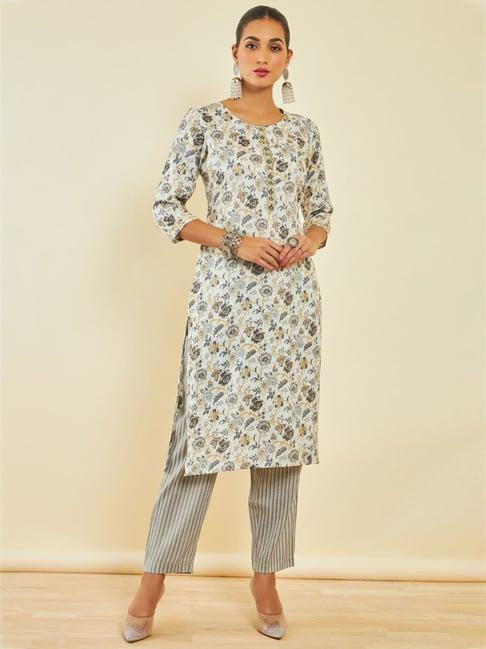 soch grey printed kurta pant set