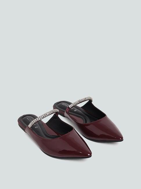 luna blu by westside burgundy diamante detail mules