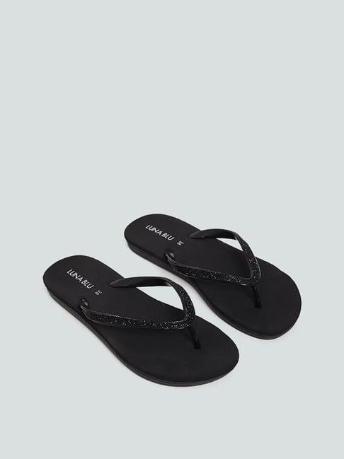 luna blu by westside black diamonte thong sandals