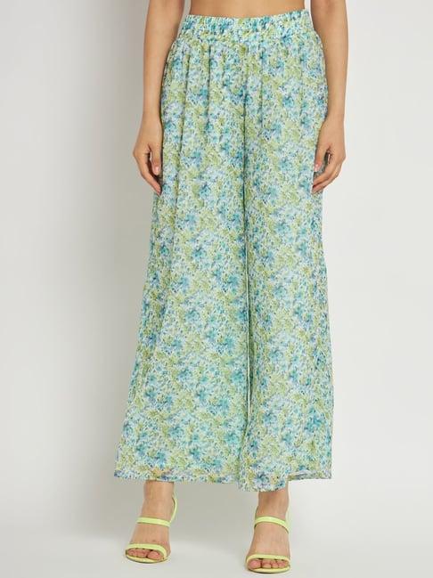 anvi be yourself green floral print palazzos