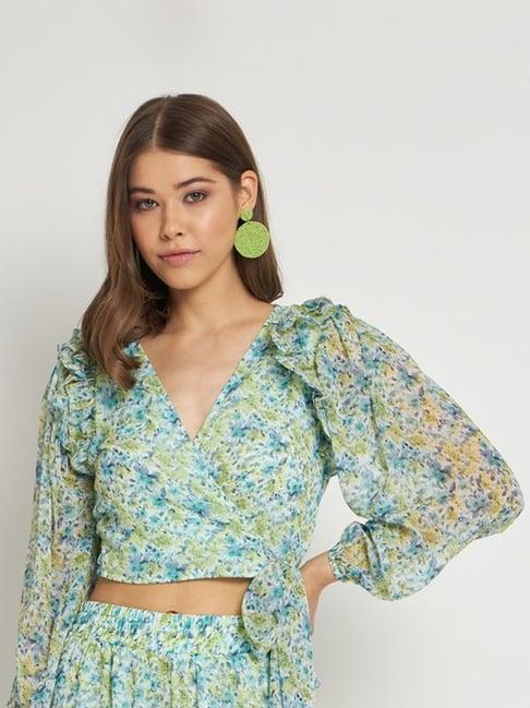 anvi be yourself green floral print crop top