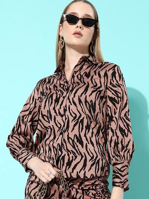 anvi be yourself peach & black animal print shirt