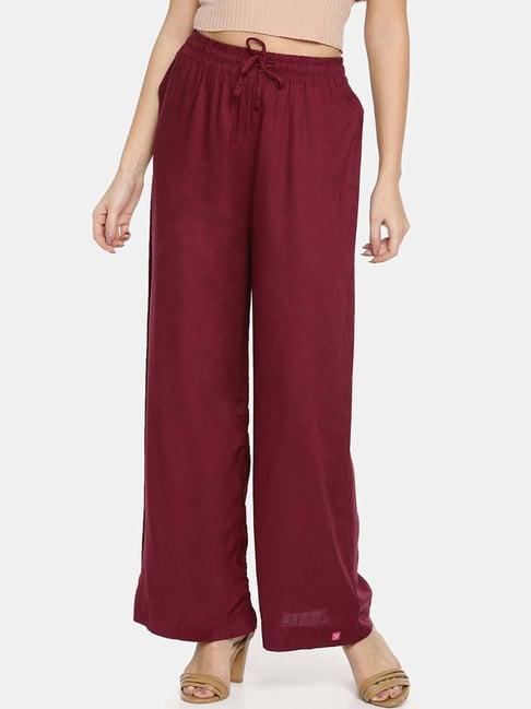 twin birds maroon mid rise palazzos