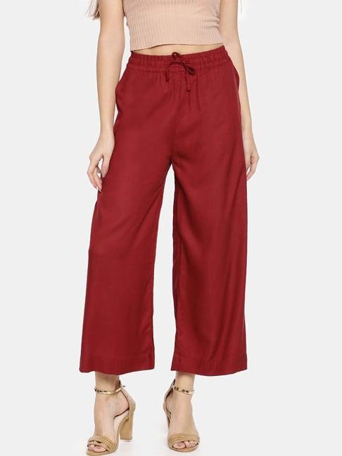 twin birds maroon mid rise palazzos