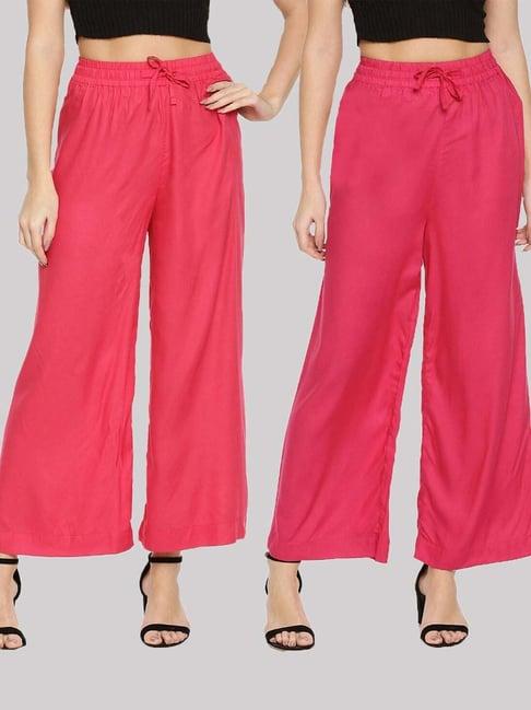 twin birds pink mid rise palazzos - pack of 2