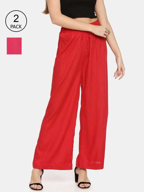 twin birds red & pink mid rise palazzos - pack of 2