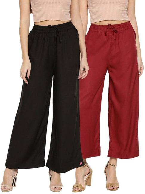 twin birds black & maroon mid rise palazzos - pack of 2