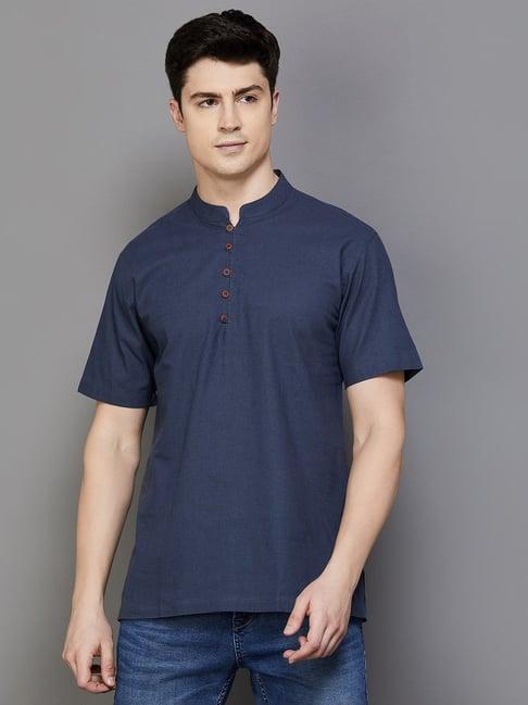 melange by lifestyle grey cotton regular fit self pattern short kurta