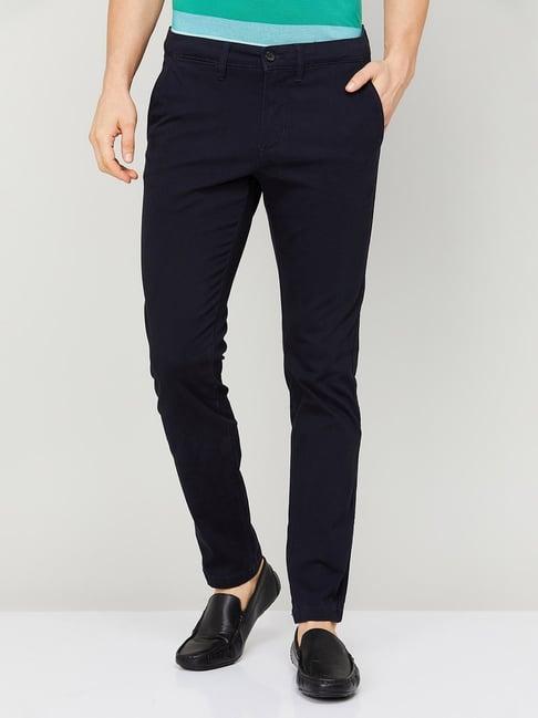 code by lifestyle dark navy regular fit trousers