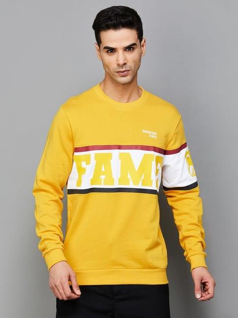 fame forever by lifestyle yellow cotton regular fit printed sweatshirt