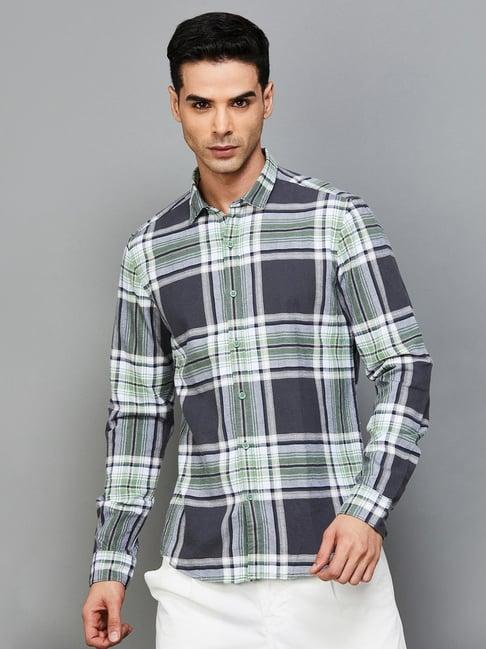 bossini black regular fit checks shirt