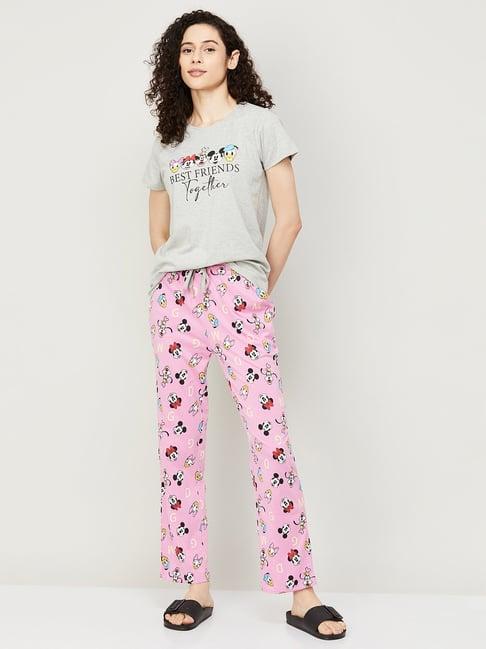 ginger by lifestyle grey & pink printed t-shirt with pyjamas