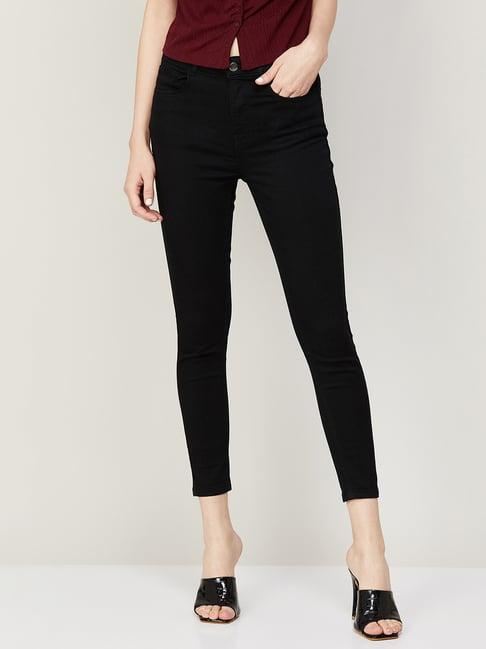 ginger by lifestyle black cotton regular fit mid rise jeans