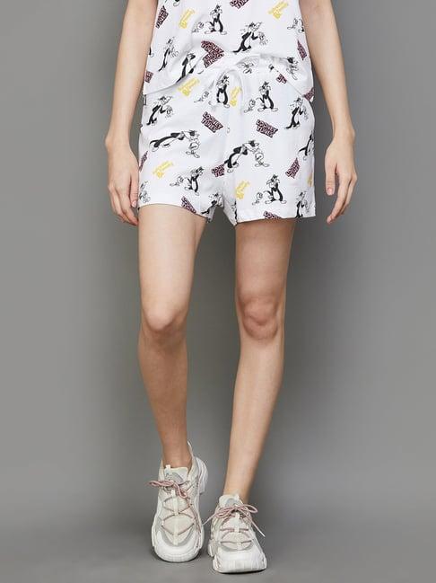 ginger by lifestyle white printed shorts