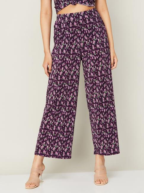 fame forever by lifestyle purple floral print regular fit mid rise pants