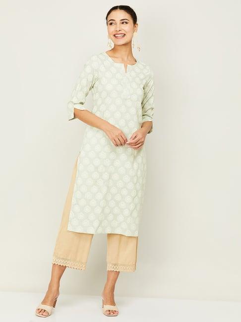 melange by lifestyle sage green printed kurta