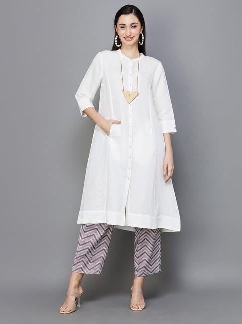 melange by lifestyle white linen regular fit kurta